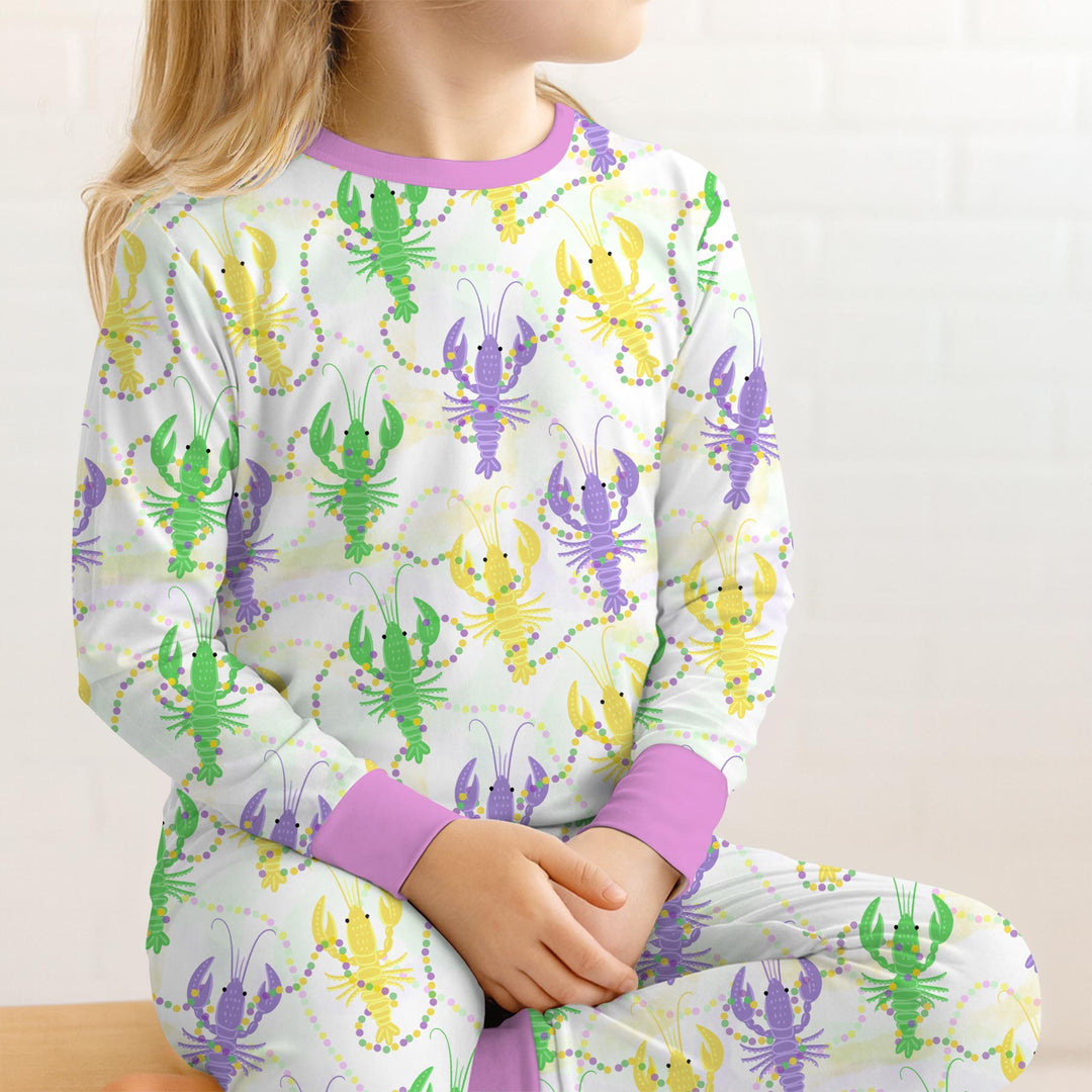 Mardi Gras Crawfish Family Matching Two Piece Long Sleeve Pajama Set