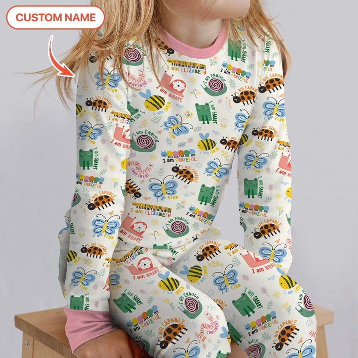Spring Garden Custom Name Two Piece Long Sleeve Pajama Set