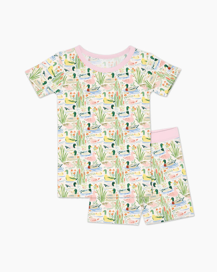 Whimsical Mallard Duck Bamboo Two Piece Short Sleeve Shorts Pajama Set