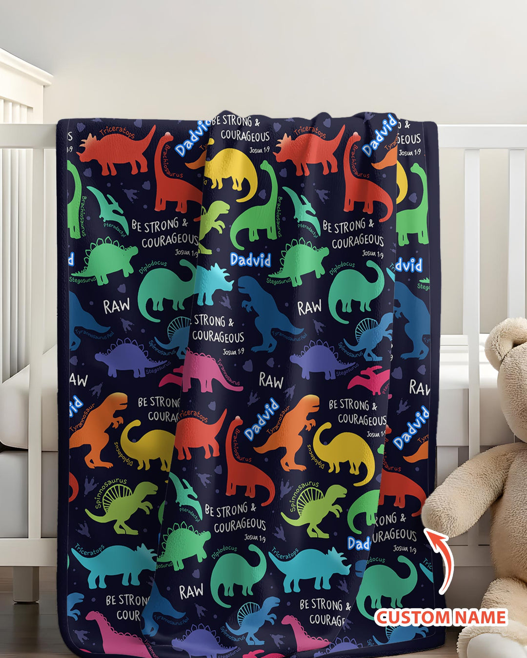Be Strong and Courageous Dinosaur Christian Bamboo Blanket