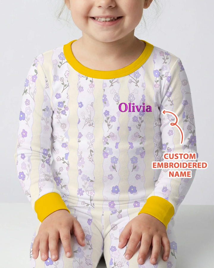 Custom Embroidered First Mother's Day Mommy And Me Bamboo Two Piece Long Sleeve Pajama Set