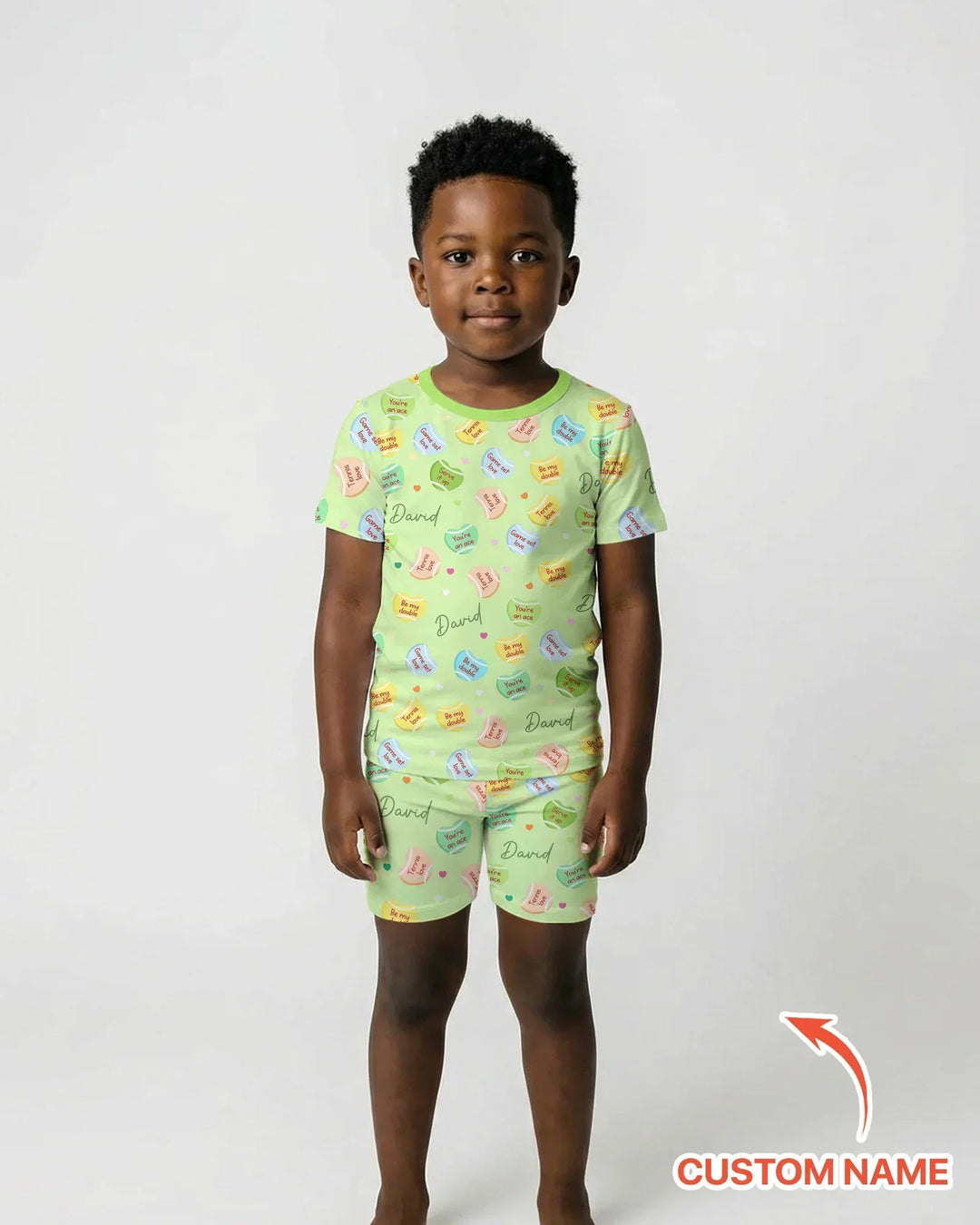Custom Name Tennis Candy Hearts Bamboo Two Piece Short Sleeve Shorts Pajama Set
