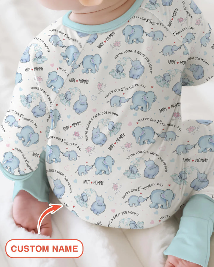 Custom Name Mother & Baby Elephant Convertible Zippy