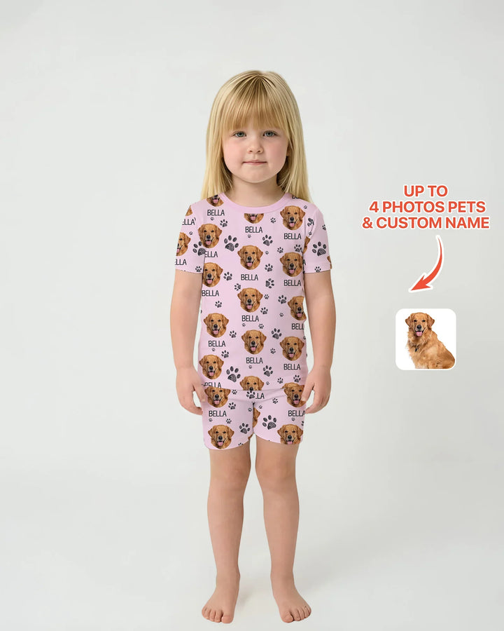 Custom Photo With Paw For Dog Lovers Bamboo Two Piece Short Sleeve Shorts Pajama Set