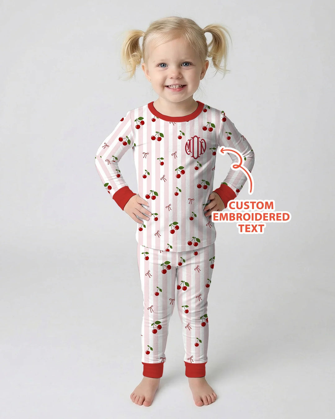 Personalized Embroidered Monogram Letter Bamboo Two Piece Long Sleeve Pajama Set