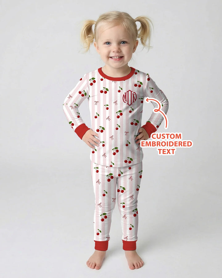 Personalized Embroidered Monogram Letter Bamboo Two Piece Long Sleeve Pajama Set