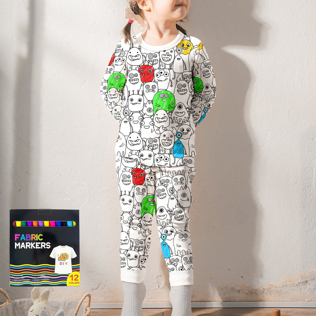 Monstrously Fun Colorable Halloween Two Piece Long Sleeve Pajama Set