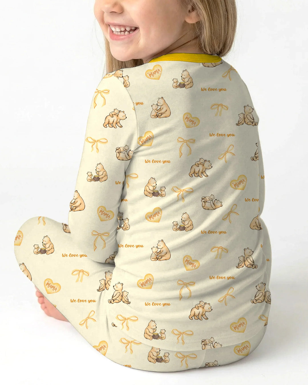 Sweat Yellow Mama Bear Two Piece Long Sleeve Pajama Set