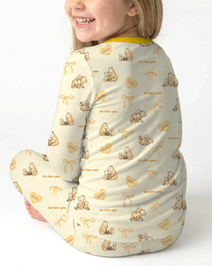 Sweat Yellow Mama Bear Two Piece Long Sleeve Pajama Set