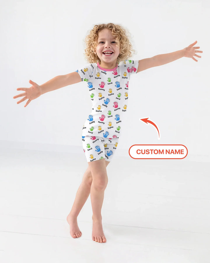 First Mother Day - Handprints Bamboo Two Piece Short Sleeve Shorts Pajama Set