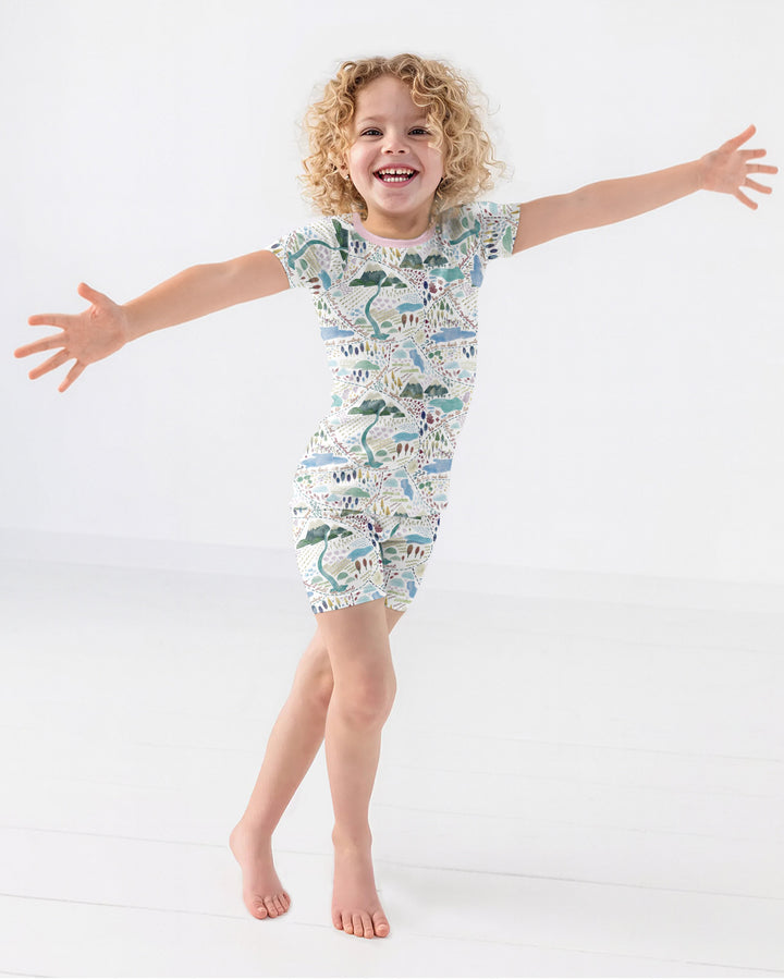 Whimsical Psalms 23 Map Bamboo Two Piece Short Sleeve Shorts Pajama Set