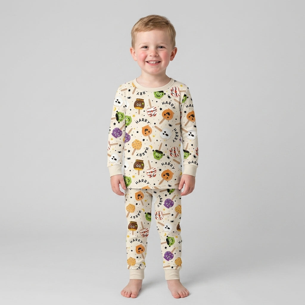 Custom Name Halloween Treats Bamboo Two Piece Long Sleeve Pajama Set
