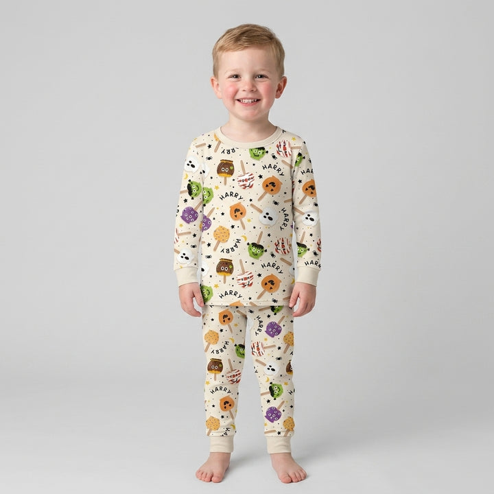 Custom Name Halloween Treats Bamboo Two Piece Long Sleeve Pajama Set