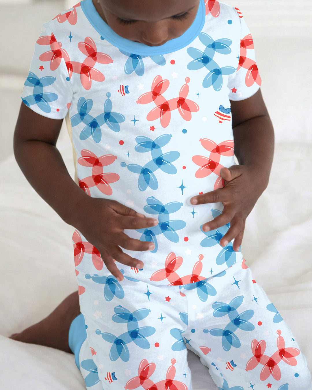 American Balloon Dog Party Bamboo Two Piece Short Sleeve Pajama Set