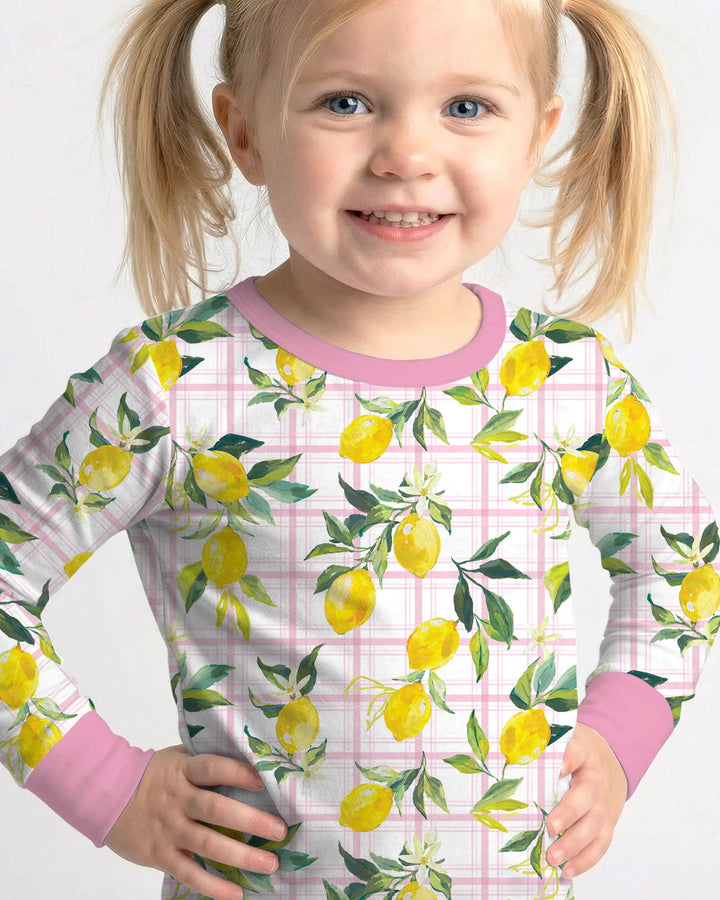 Mediterranean Lemons Family Matching Bamboo Two Piece Long Sleeve Pajama Set