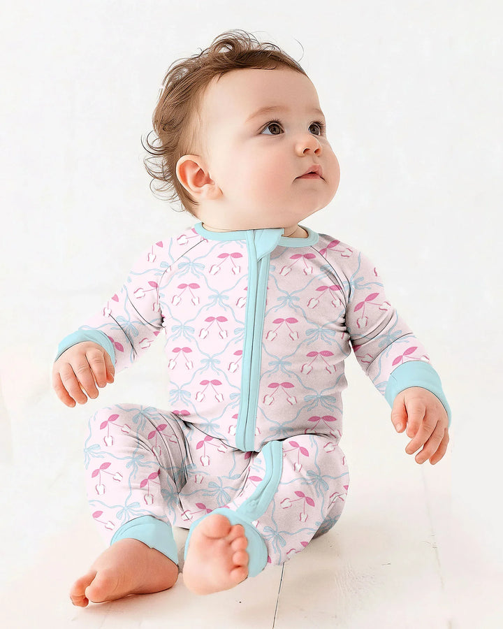 Cherry Baseball Softball Mom and Girl Matching Bamboo Convertible Zippy