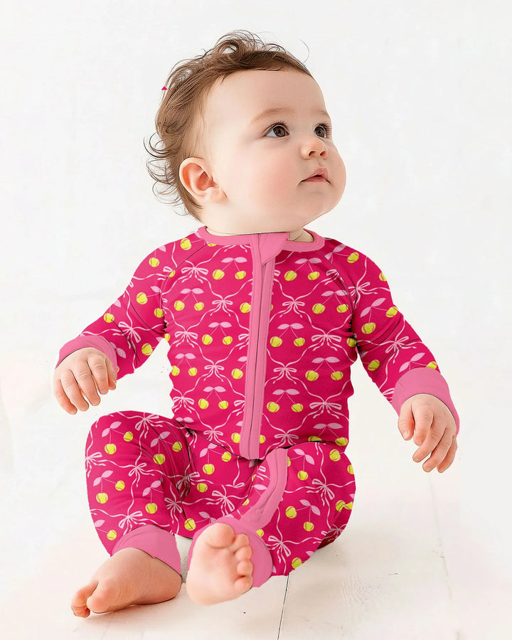 Cherry Baseball Softball Mom and Girl Matching Bamboo Convertible Zippy