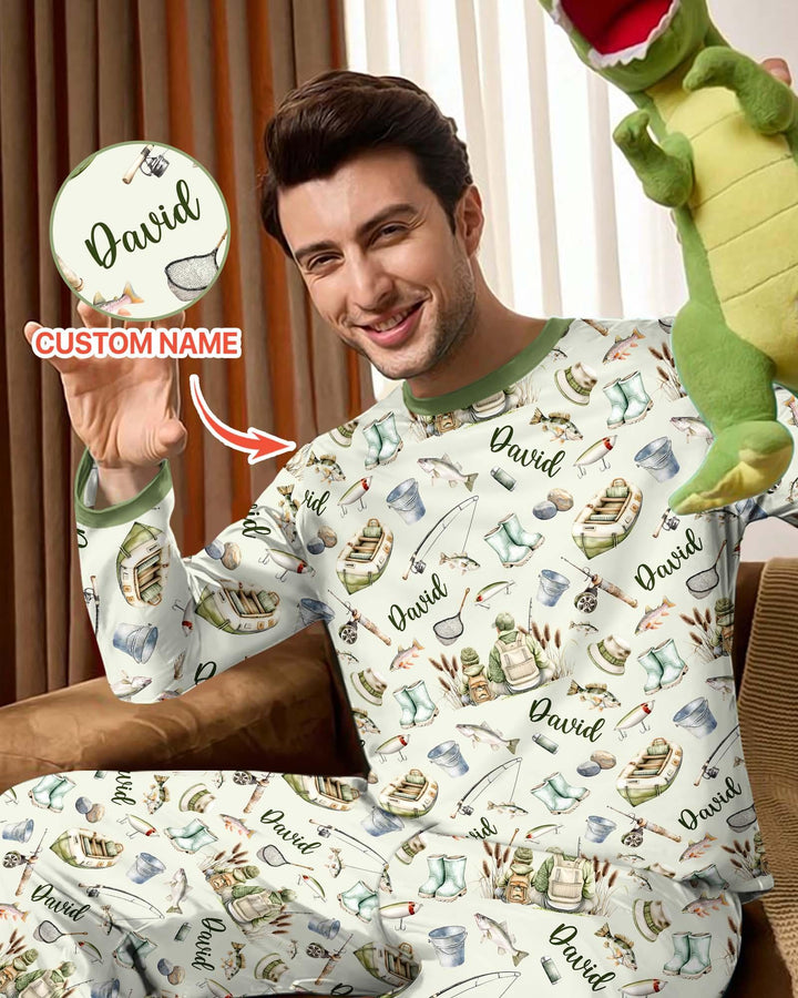Custom Name Fishing Day Daddy & Me Matching Bamboo Men's Pajama Set