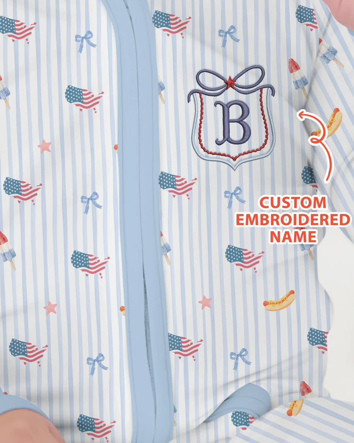 Pijama enterizo convertible de bambú bordado personalizado del 4 de julio