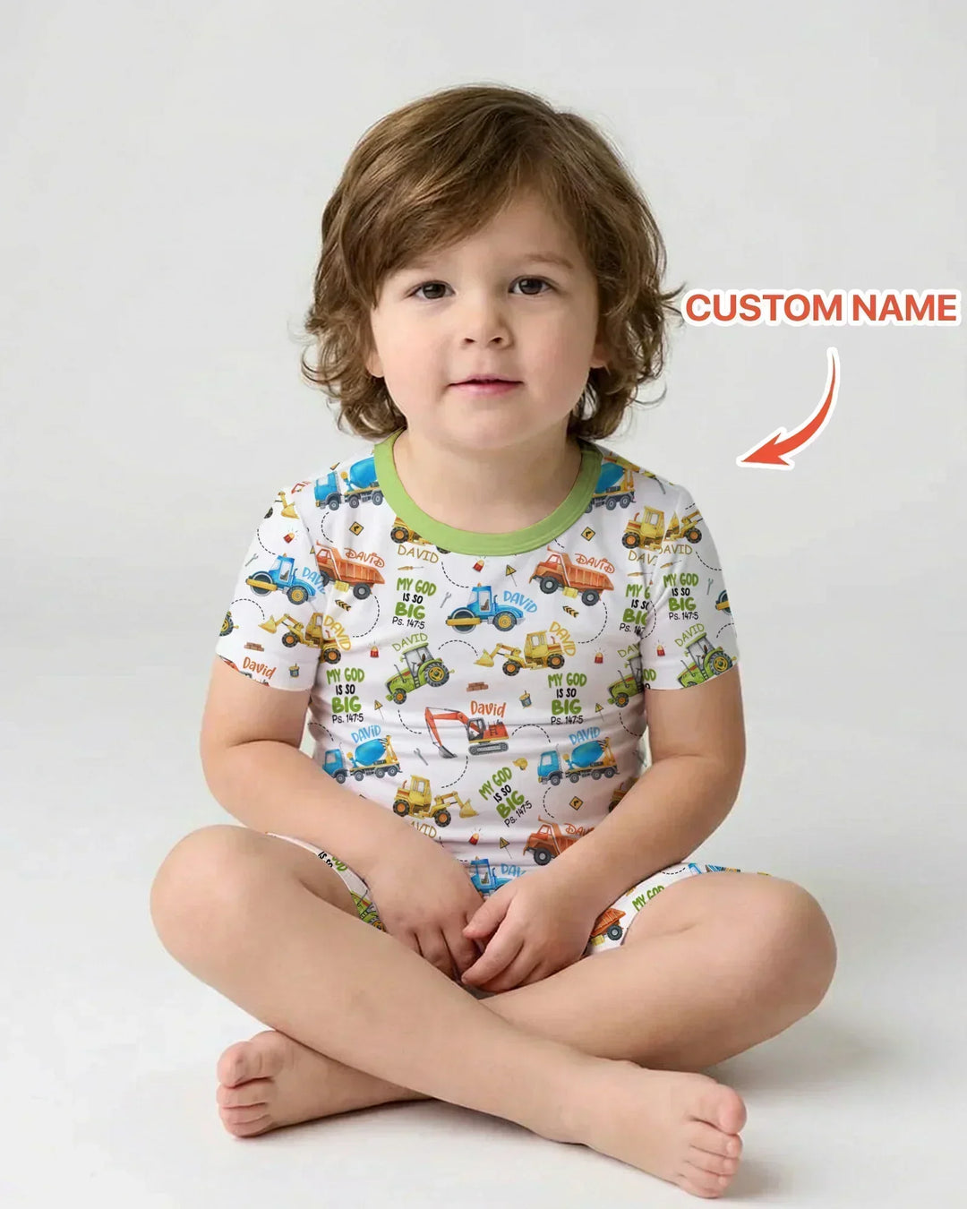 Conjunto de pijama de bambú de dos piezas con nombre personalizado "My God Is So Big" de manga corta y pantalones cortos