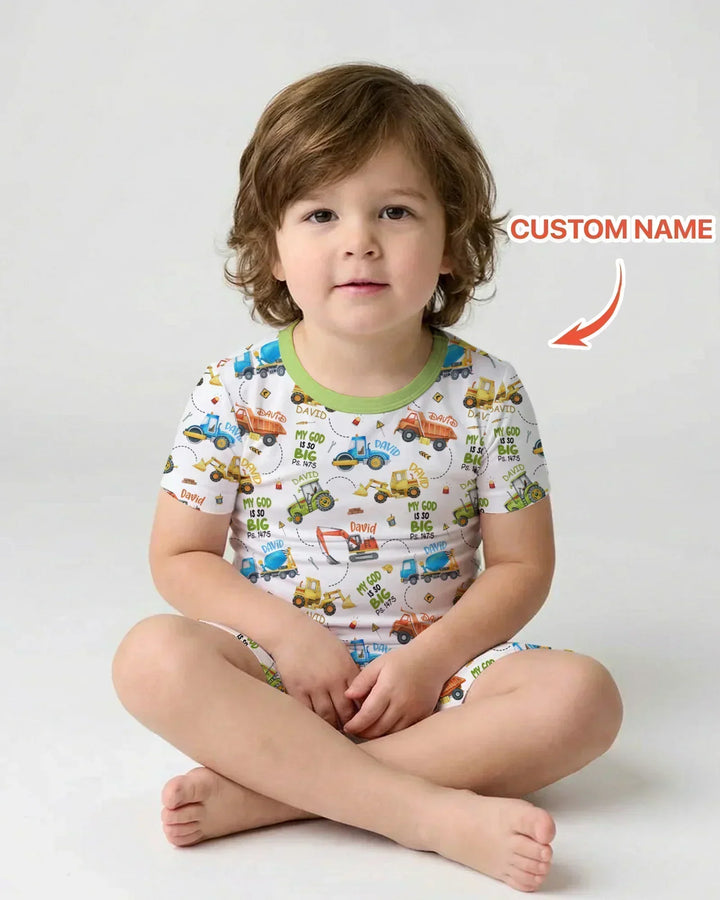 Conjunto de pijama de bambú de dos piezas con nombre personalizado "My God Is So Big" de manga corta y pantalones cortos