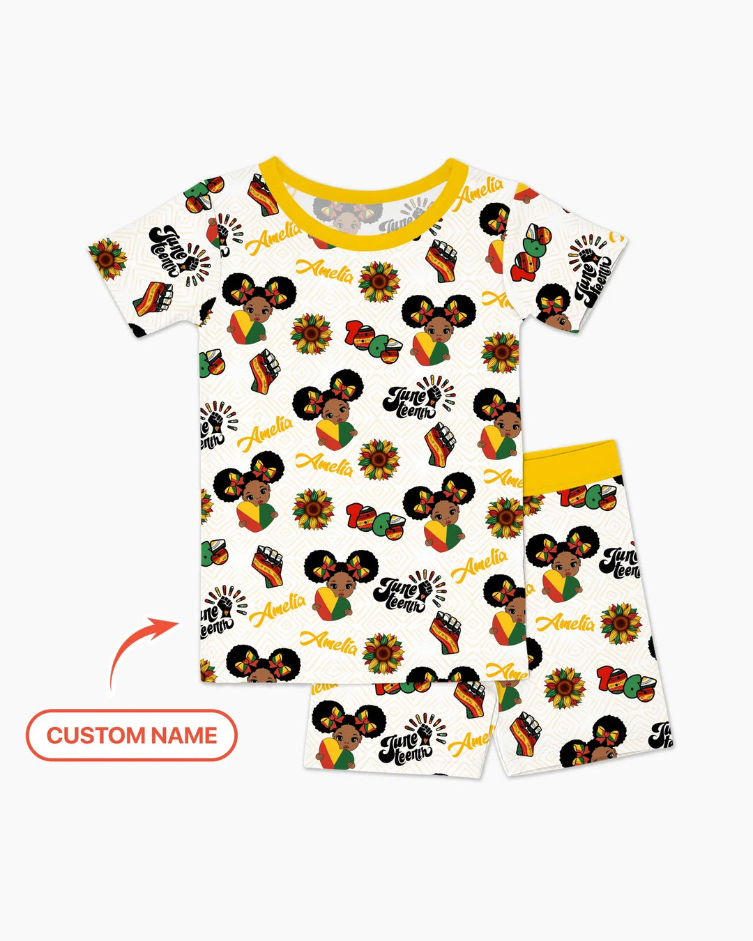 Custom Name Bloom in Freedom Bamboo Two Piece Short Sleeve Shorts Pajama Set