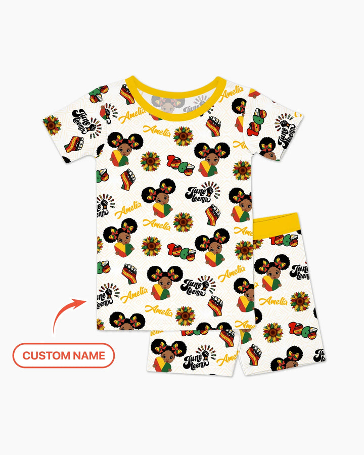 Custom Name Bloom in Freedom Bamboo Two Piece Short Sleeve Shorts Pajama Set