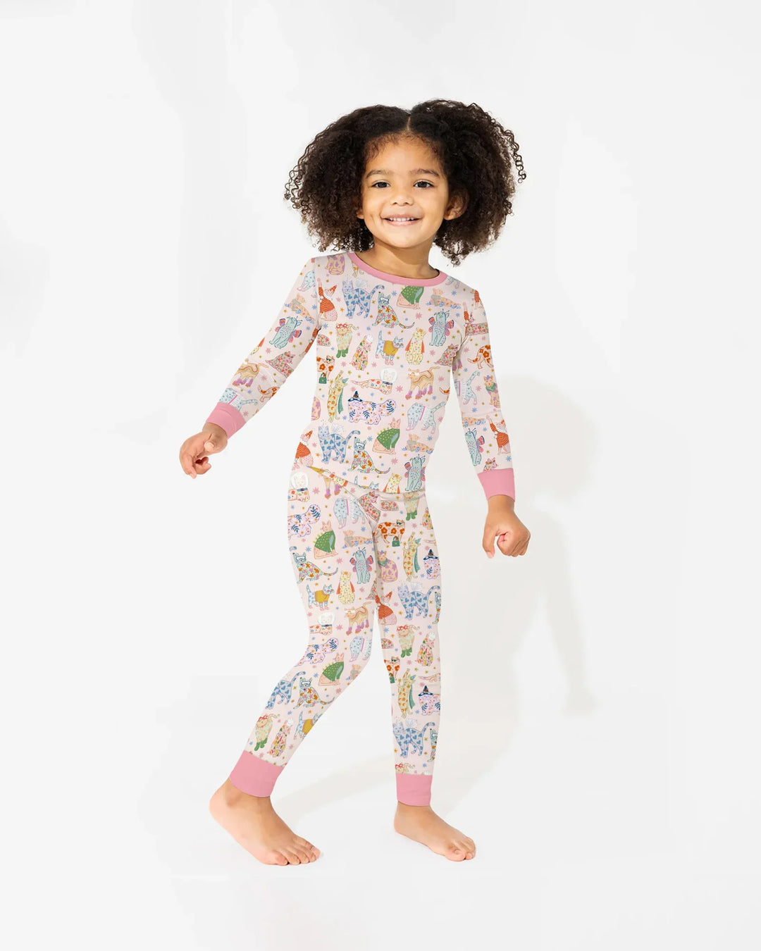 Whimsical Cat Parade Two Piece Long Sleeve Pajama Set