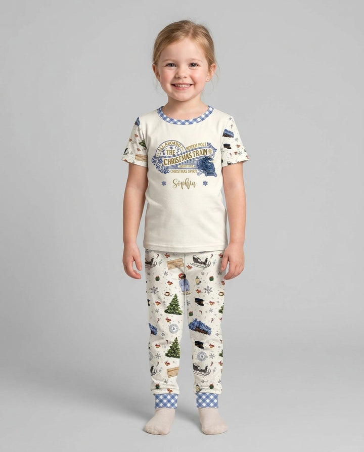 Custom Name North Pole Adventure Bamboo Two Piece Short Sleeve Pajama Set