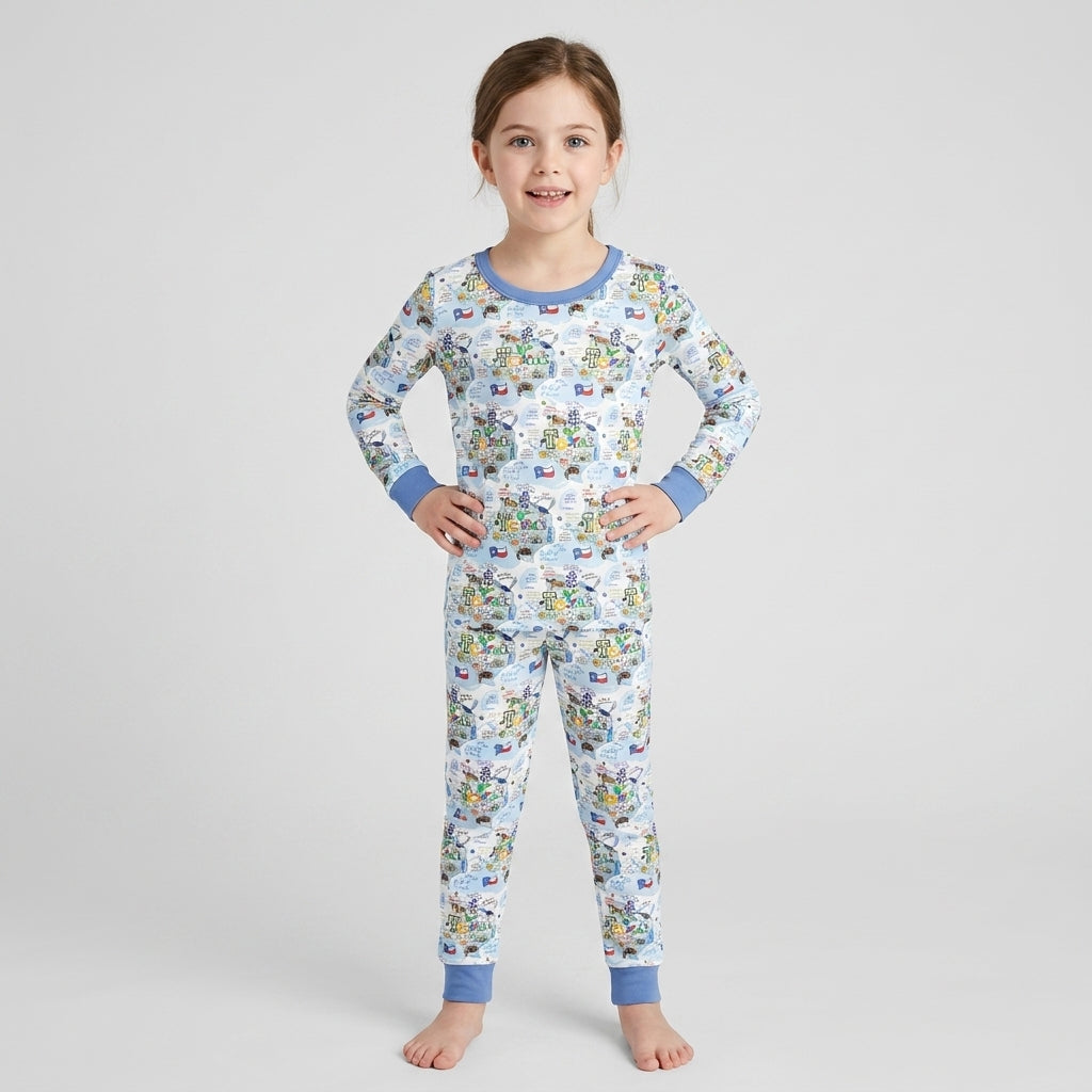Texas Map Family Matching Bamboo Two Piece Long Sleeve Pajama Set