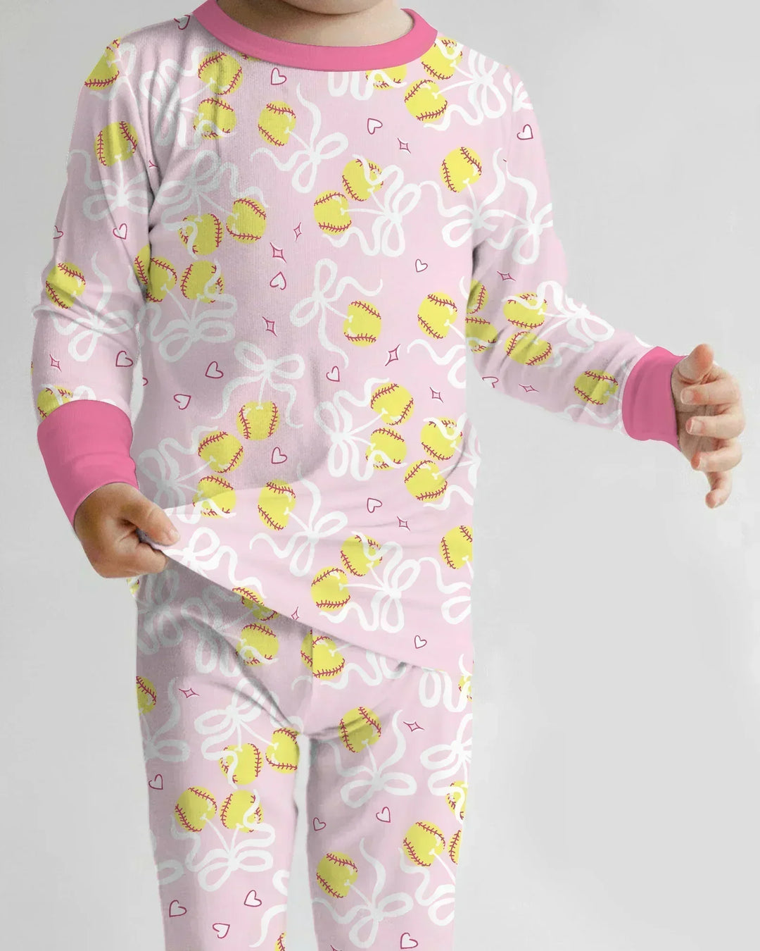 Softball Cherry Mom And Girl Matching Two Piece Long Sleeve Pajama Set