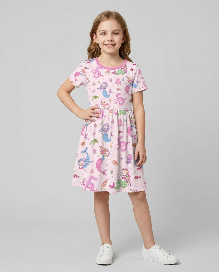 Custom Name Birthday Mermaid Bamboo Twirl Dress