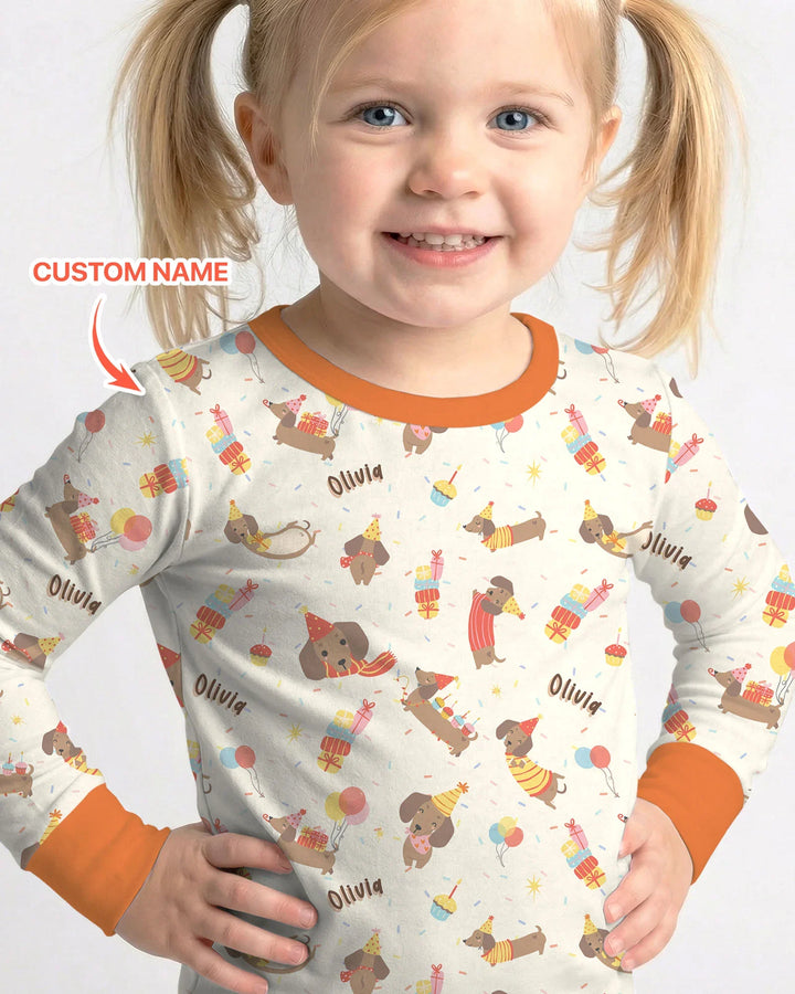 Dachshund Birthday Bamboo Two Piece Long Sleeve Pajama Set