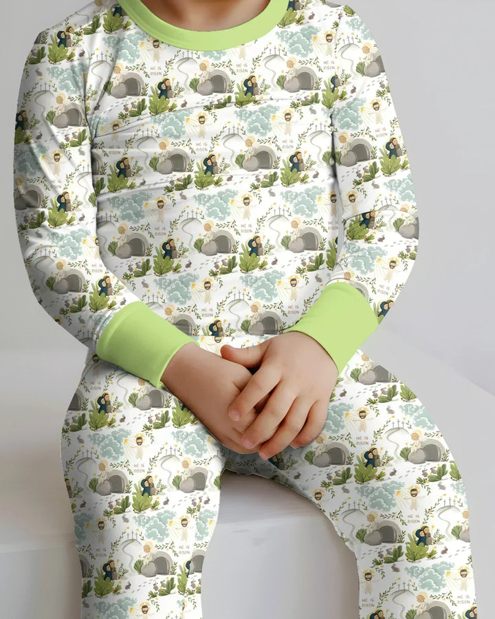 Matthew 28:1–8 He Is Risen Bamboo Two Piece Long Sleeve Pajama Set