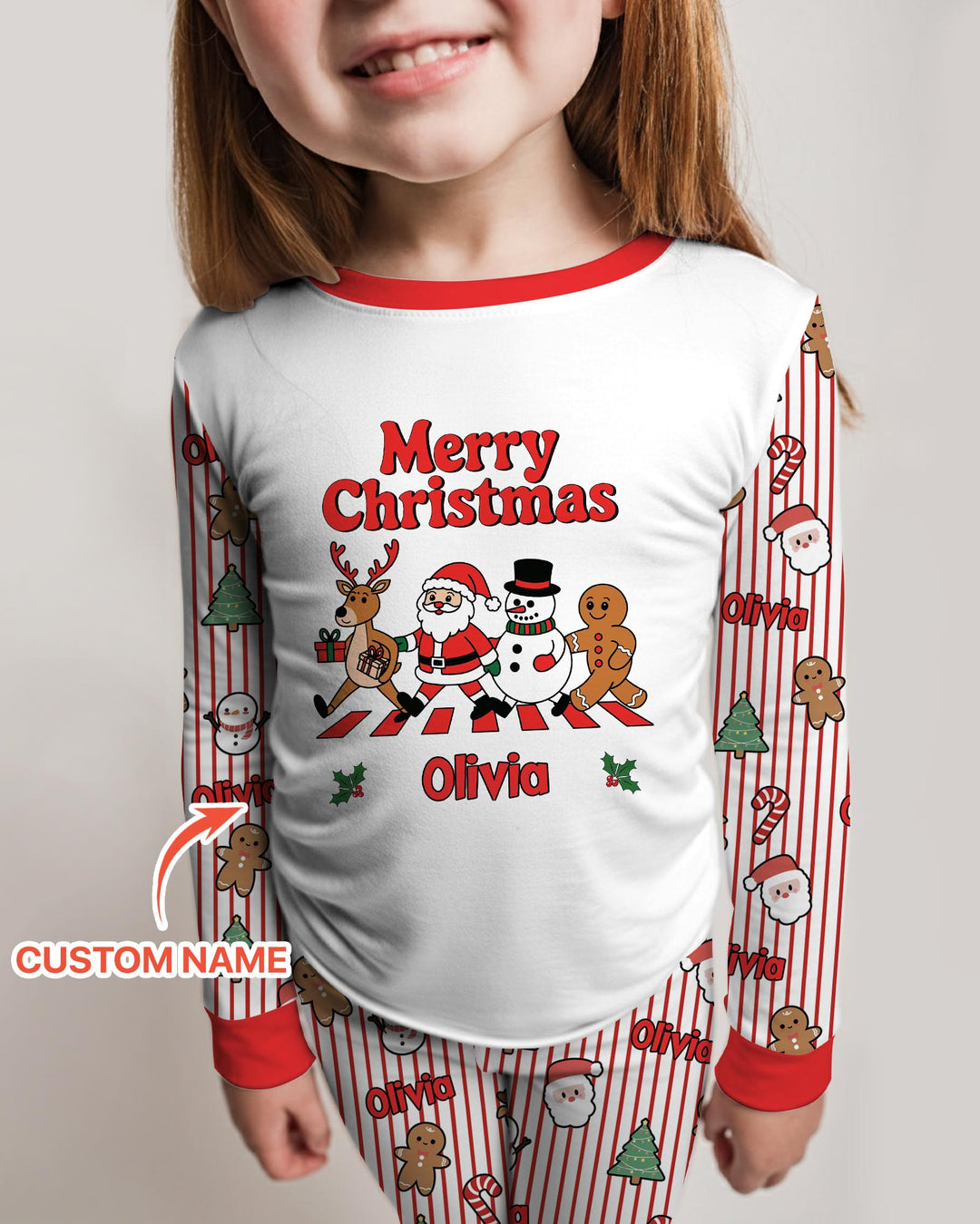 Custom Name Funny Christmas Crossing Bamboo Two Piece Long Sleeve Pajama Set