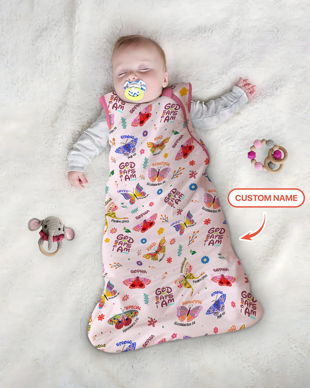 Nombre Personalizado Dios dice que soy Mariposa Bambú Saco de Dormir