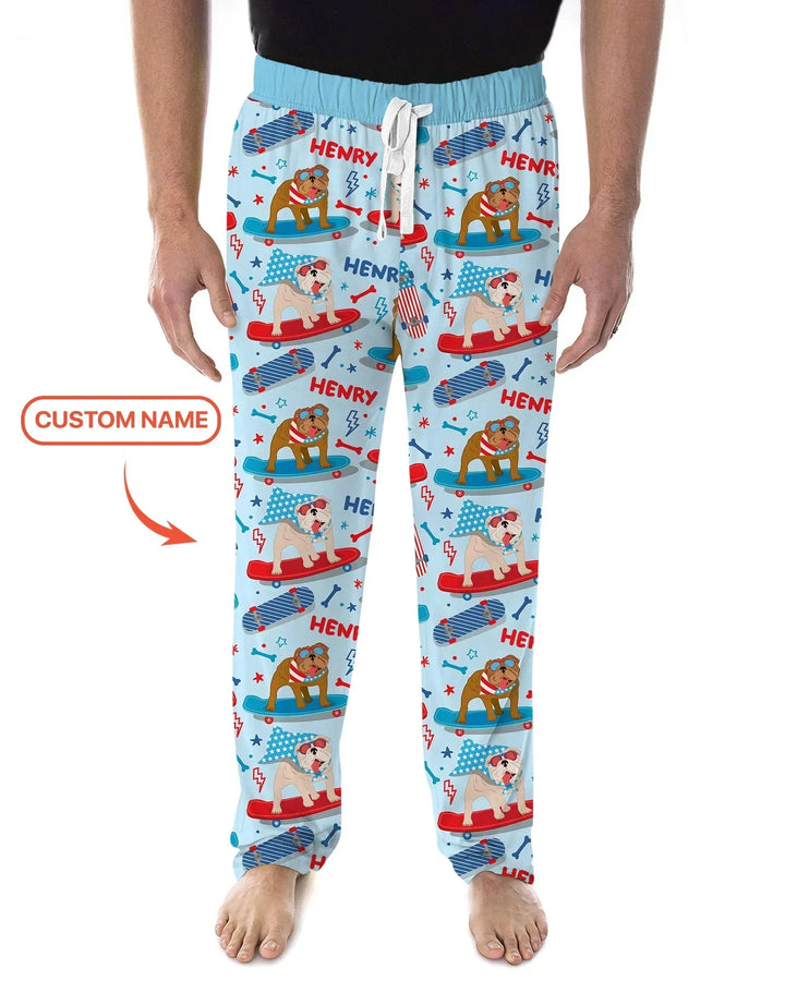 Personalized Patriotic Skate Pups Family Matching Men's Pajama Set