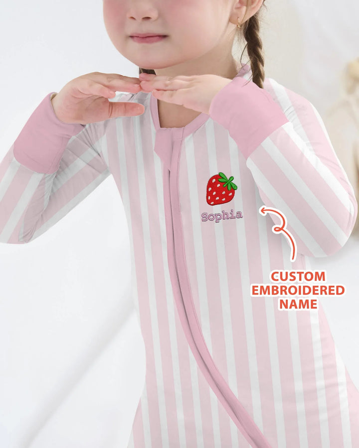 Personalized Embroidered Pink Stripes Baby Bamboo Convertible Zippy
