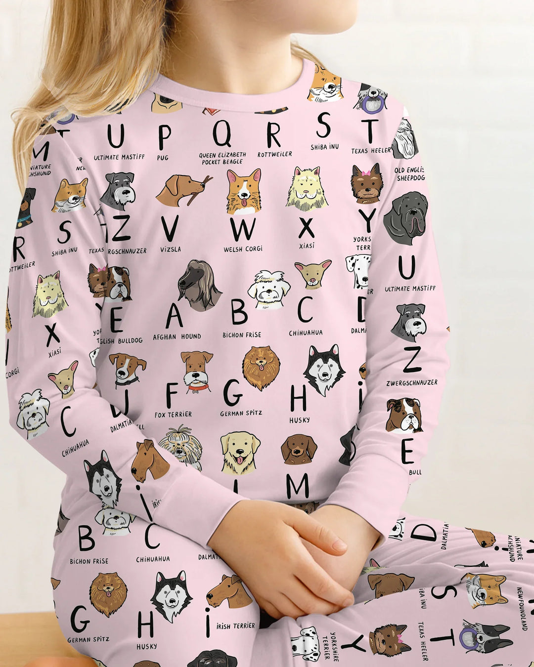 Funny Dogs Alphabet Two Piece Long Sleeve Pajama Set
