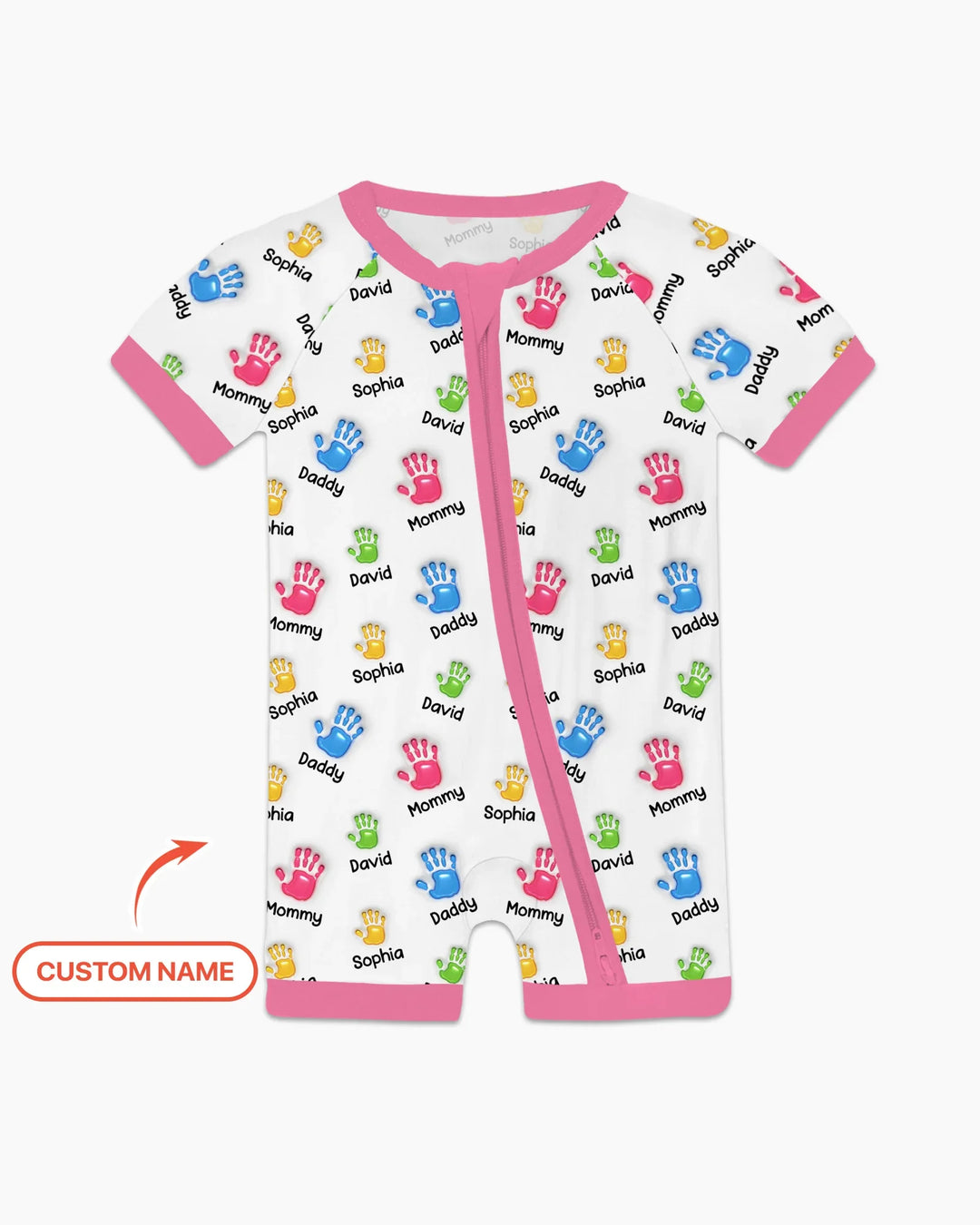 Primer Día de la Madre - Pijama de bambú con cremallera y estampado de huellas de manos