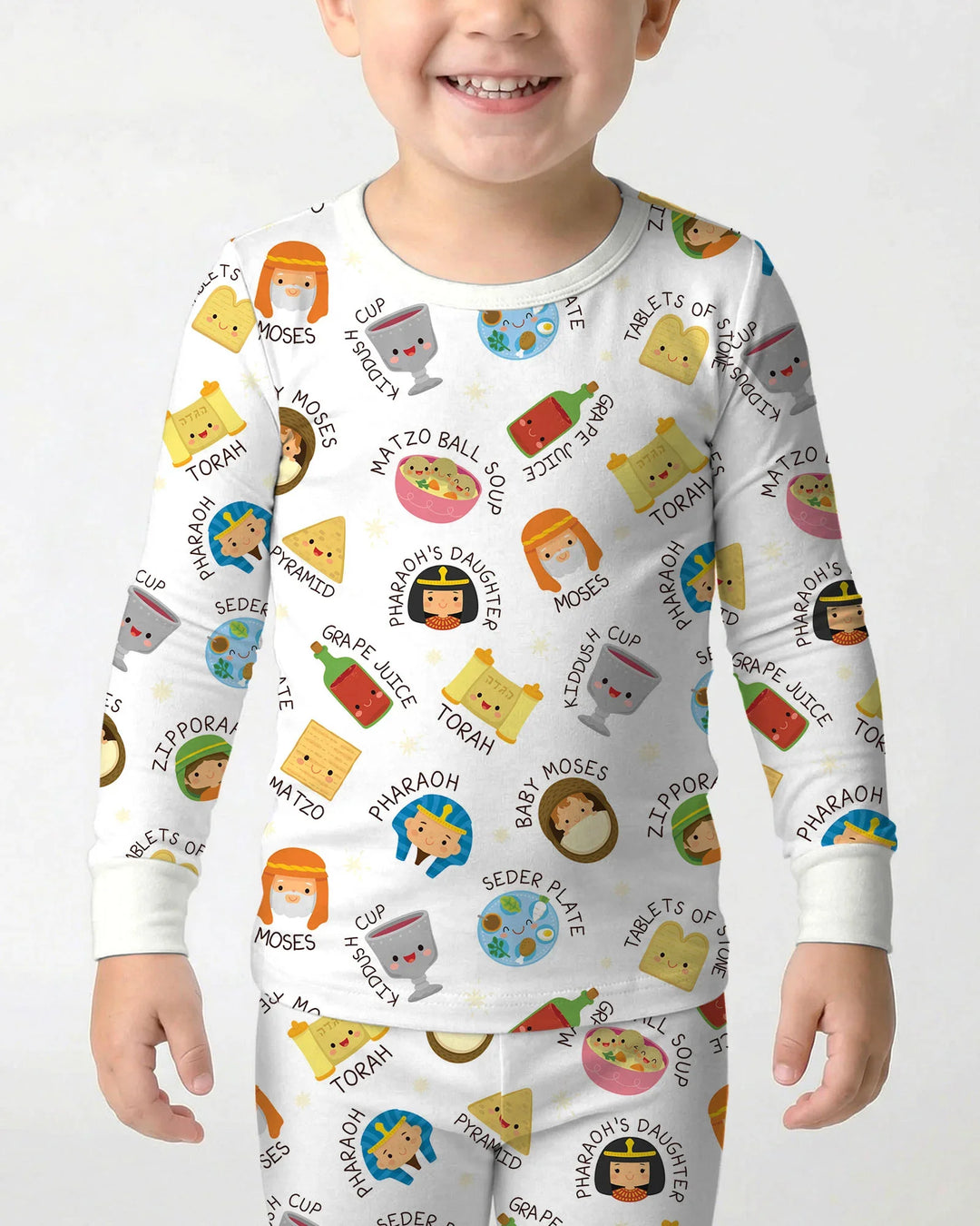 Cute Passover Characters Bamboo Two Piece Long Sleeve Pajama Set
