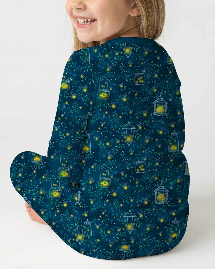 Conjunto de pijama de dos piezas de manga larga de bambú Firefly Evening Forest
