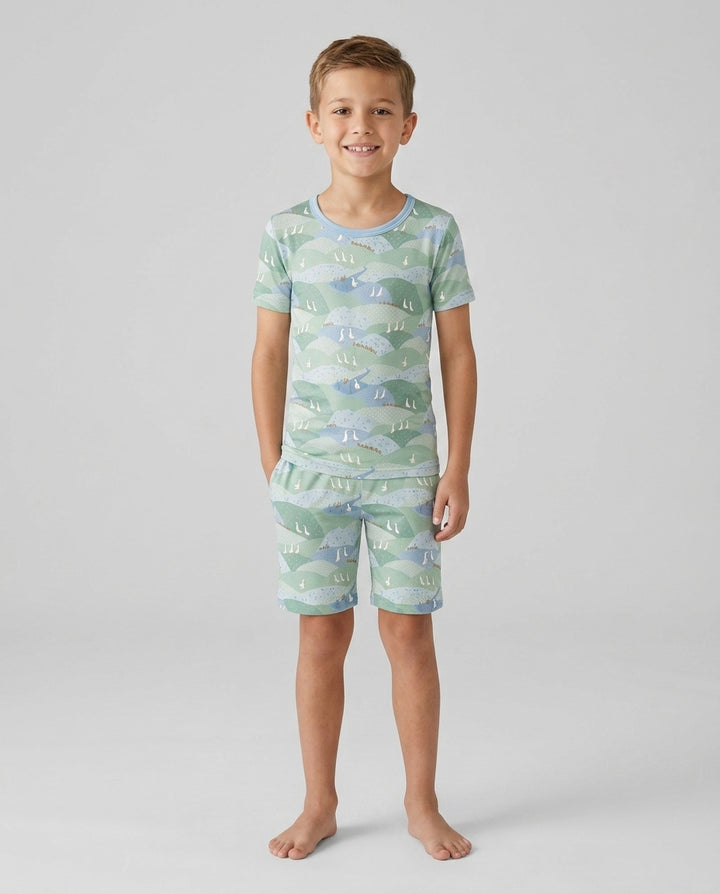 Wandering Geese Family Matching Bamboo Two Piece Short Sleeve Shorts Pajama Set
