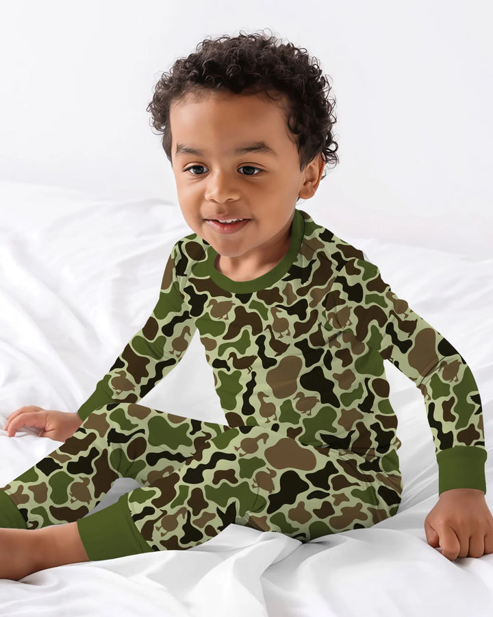 Mallard Duck Hunting Camouflage Bamboo Two Piece Long Sleeve Pajama Set