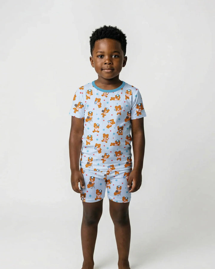 Born To Play Baseball Bamboo Two Piece Short Sleeve Shorts Pajama Set