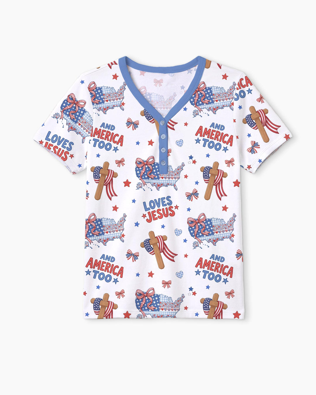 Loves Jesus And America Too Bamboo Women Short Sleeve Short Pajama Set