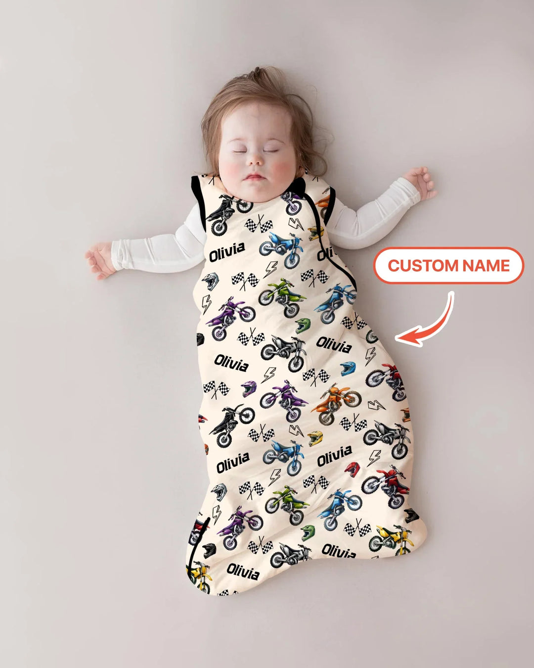 Custom Name Little Dirt Bike Rider Bamboo Sleep Bag