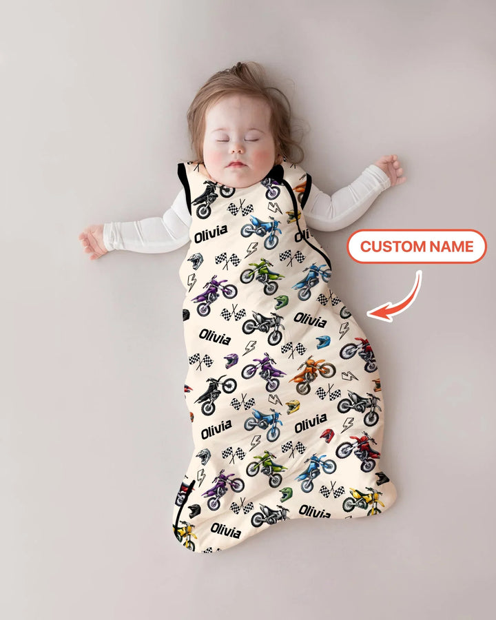 Custom Name Little Dirt Bike Rider Bamboo Sleep Bag