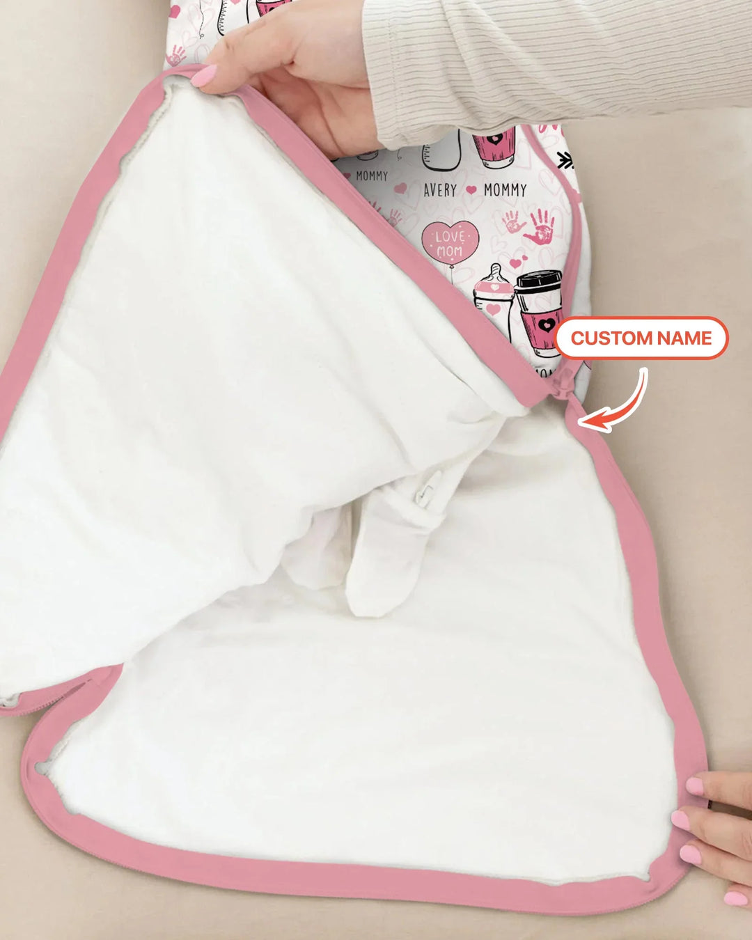 Bolsa de dormir de bambú para el Primer Día de la Madre con nombre personalizado