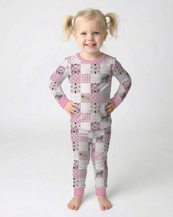 Frenchies Patchwork Family Matching Two Piece Long Sleeve Pajama Set